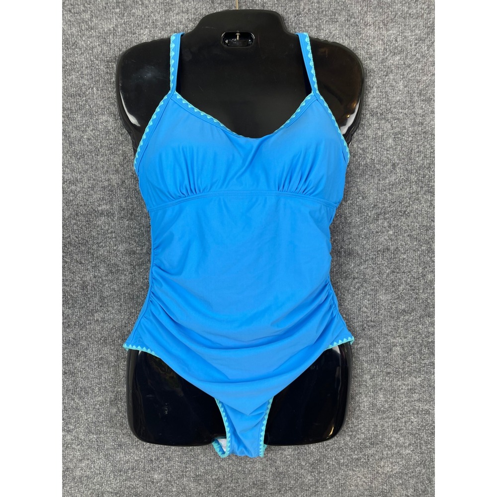EOMENIE‎ One Piece Swimsuit Womens Medium Blue Excellent Ruched Lace Up Back